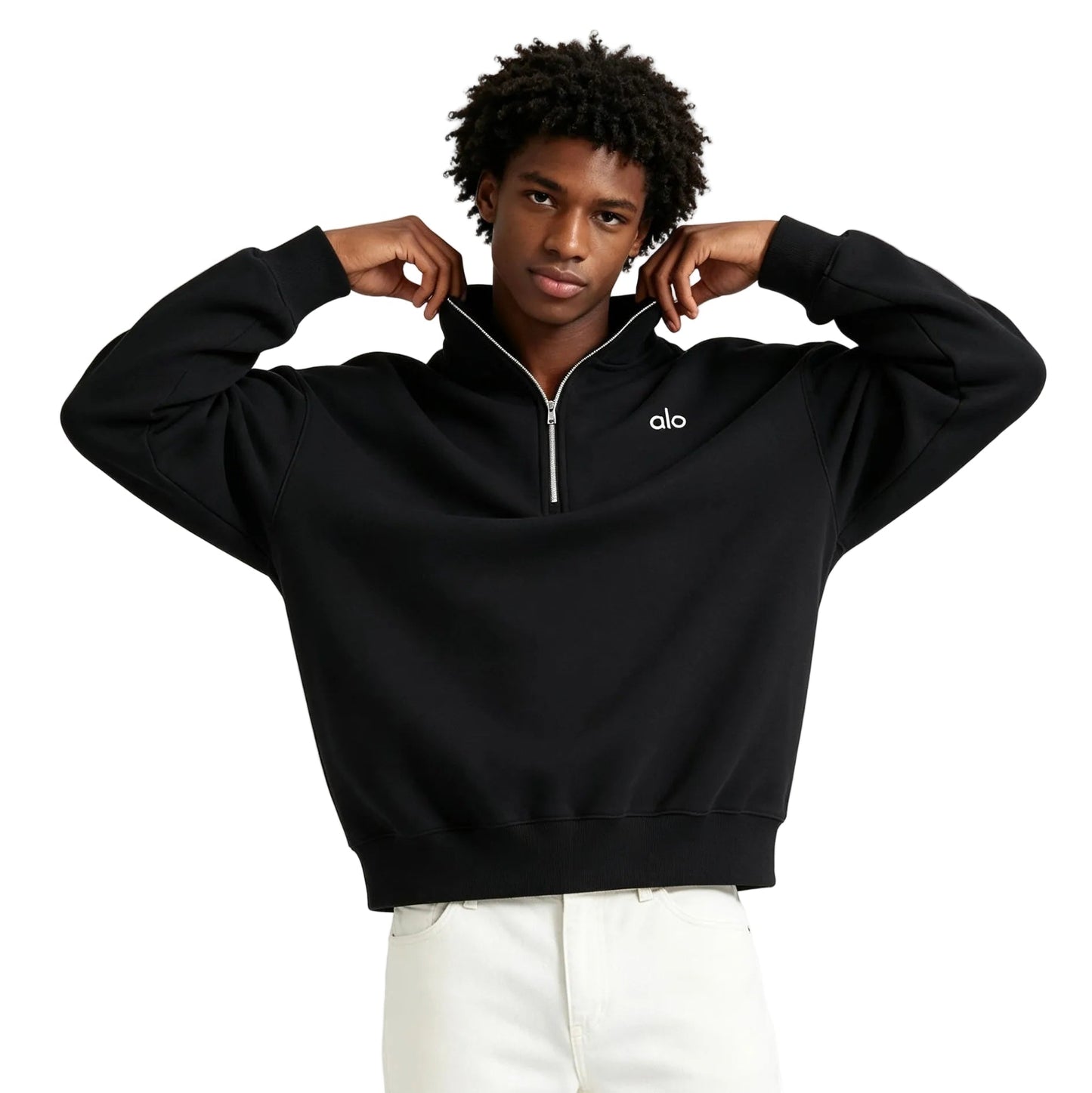ALO YOGA ACCOLADE 1 4 ZIP BLACK SWEATSHIRT